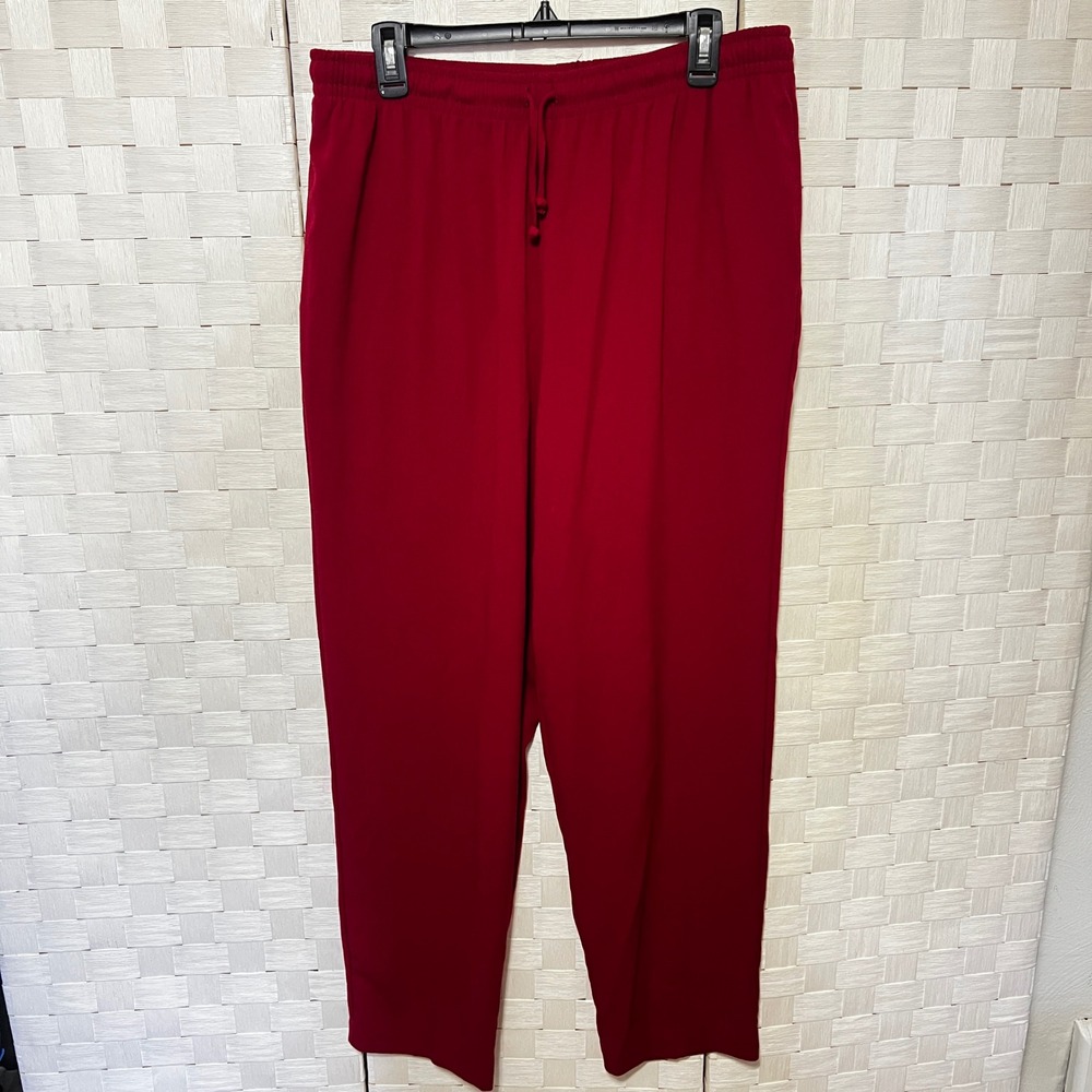 Alfred Dunner Casual Pants Drawstring Waist Burgundy Trousers Womens‎ Size 18